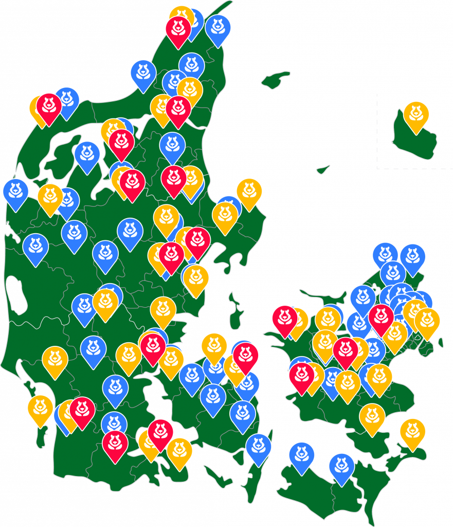 Danmarkskort der viser hvor sofus benyttes.