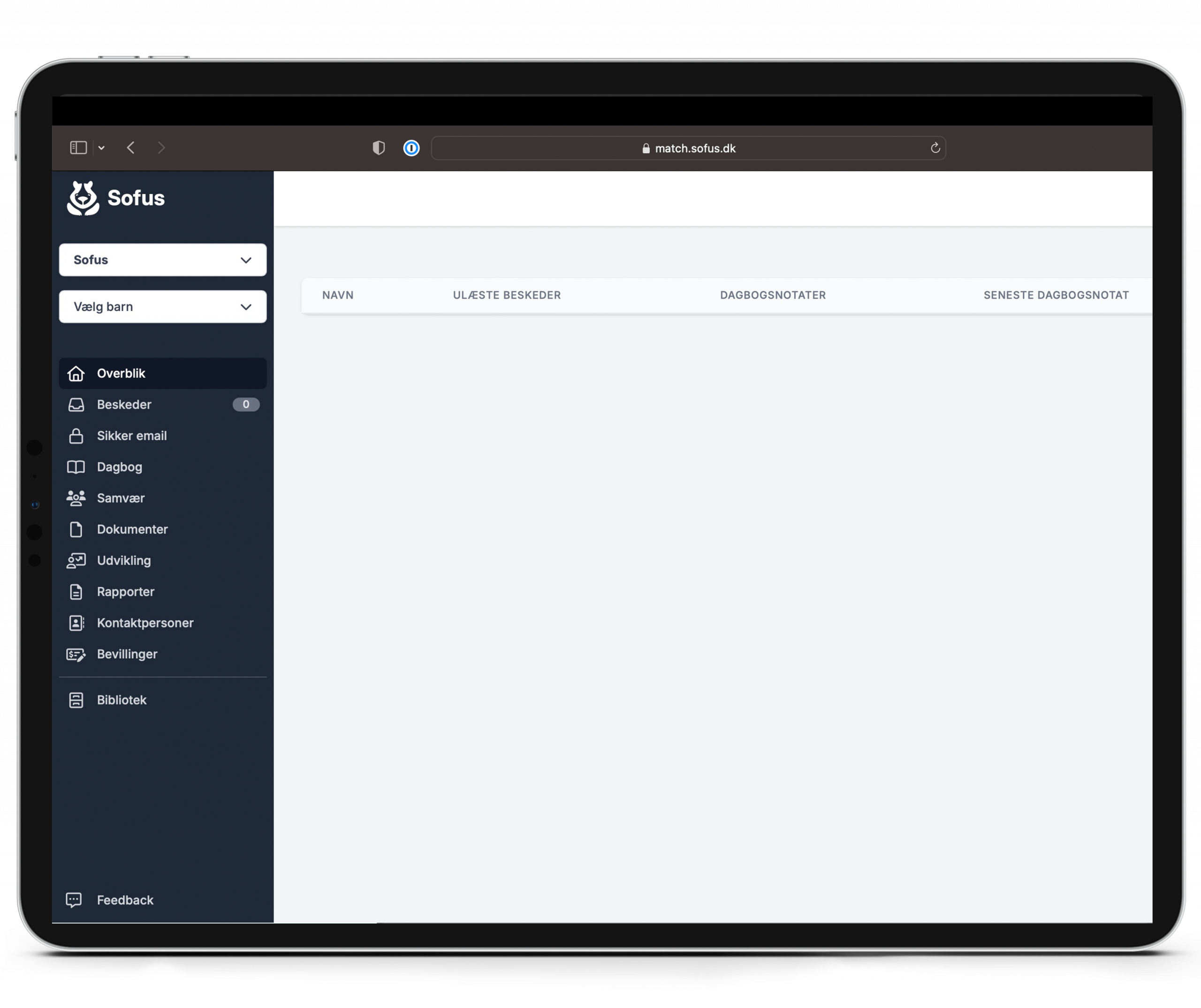 sofusSOCIAL set på en iPad.