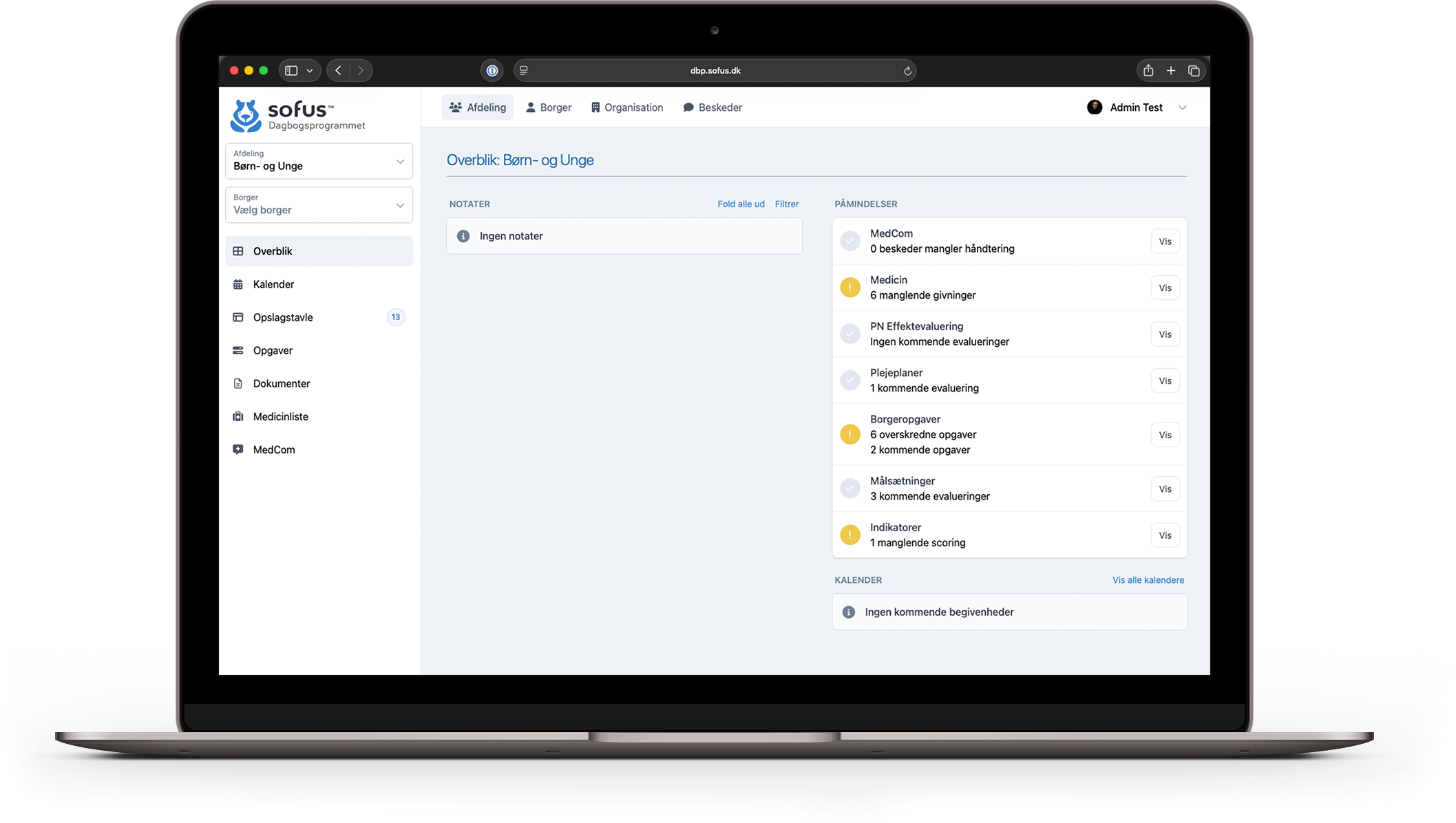 DBP-Forside Forside på sofus Dagbogsprogram.
